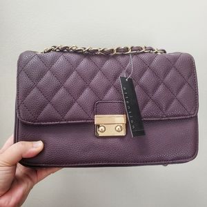 NWT Purple Quilted Purse with Gold Chain Shoulder Strap